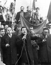 Una manifestazione operaia degli anni \'70 a Trento. In primo piano Claudio Scaffia, Ugo Panza, Giuseppe Mattei, Enzo Fronti